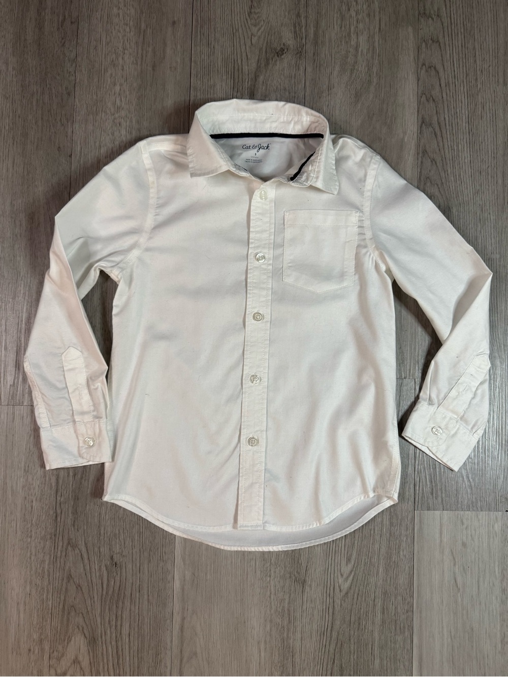 Cat & Jack Boys White Solid Cotton Long Sleeve Collared Button-Up Shirt S